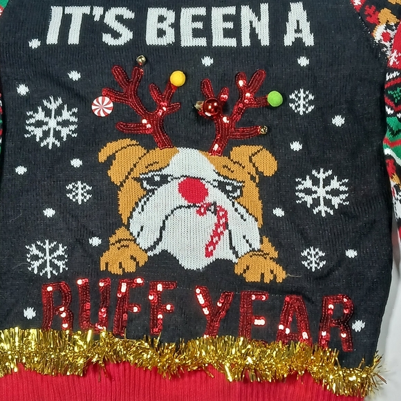 Women's XL Christmas Holiday Ugly Sweater Bull Dog “ It’s been a ruff year” - Picture 9 of 12